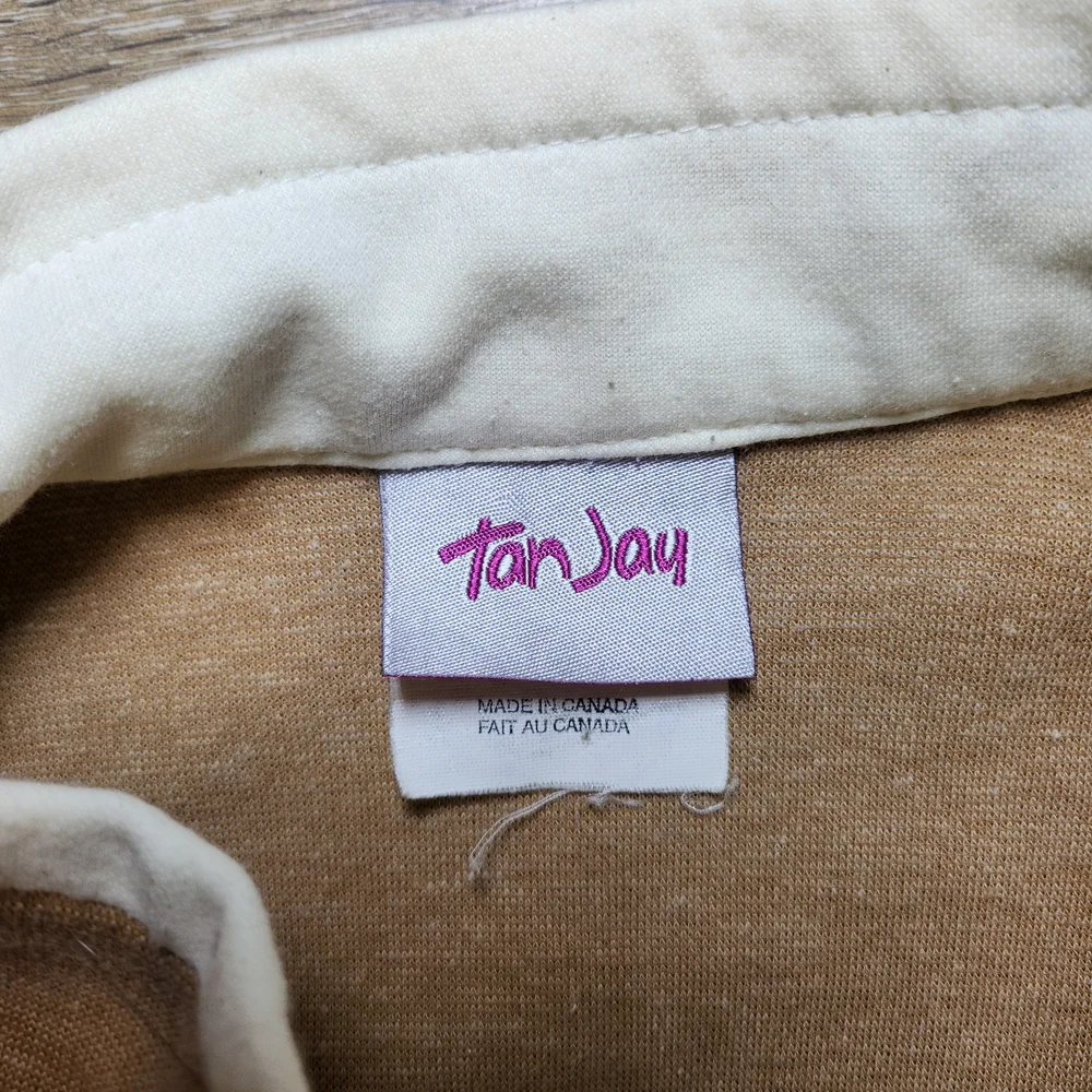 TanJay Tan and White Zip-Up Blazer Vintage 90s Or 80s Shoulder Pads Boxy Canada - Picture 4 of 4